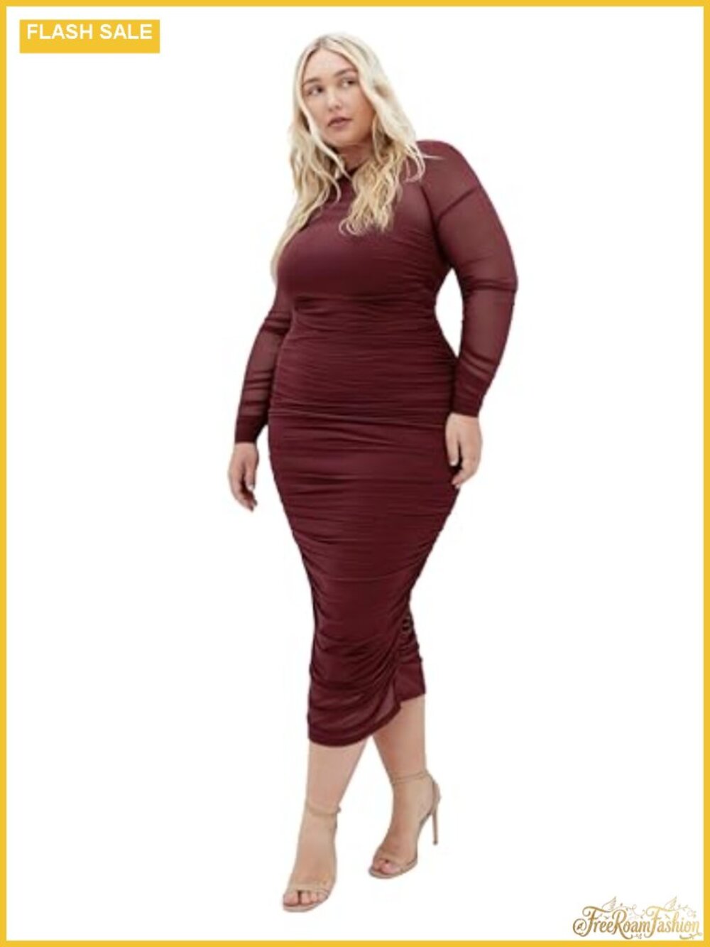 Plus Size Midi Skirt Pull-On Elastic Waist Stretch Mesh Overlay